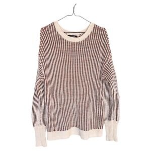 Charlie B Cream & Brown Striped Knit Sweater Women's Large